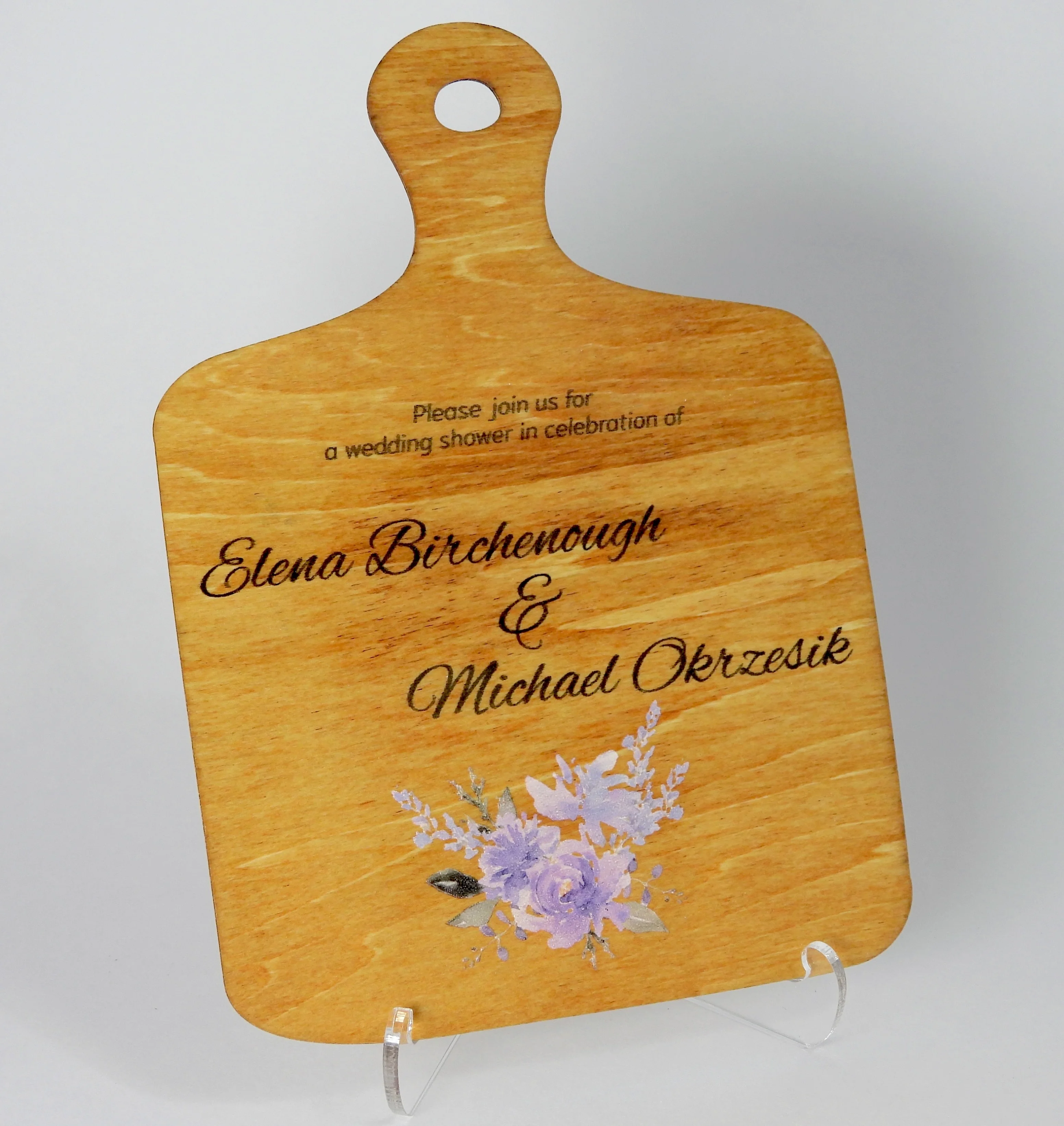 Picture of a cutting-board-inspired shower invite.