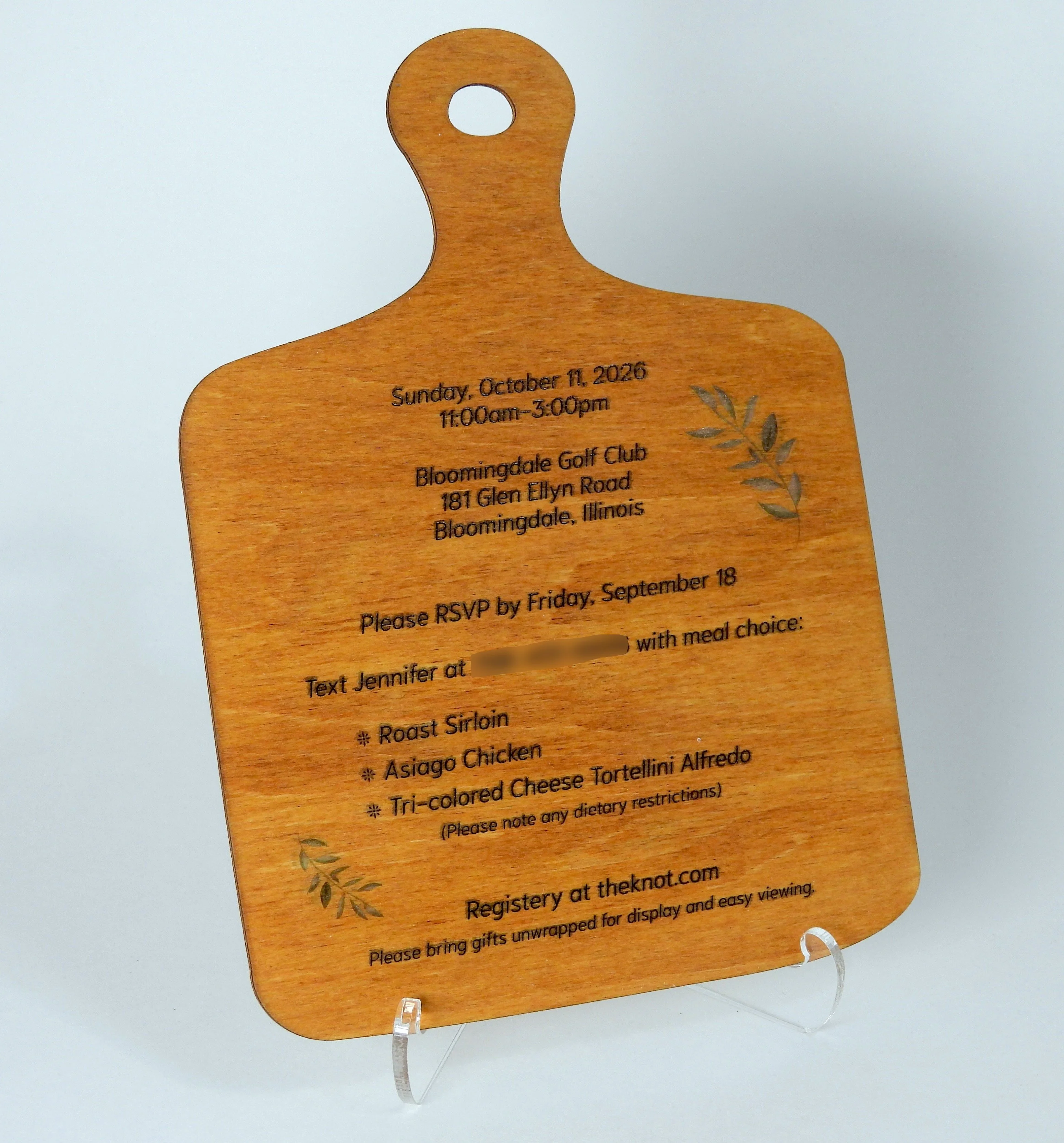 Picture of a cutting-board-inspired shower invite.